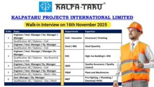 Kalpataru Projects International Hiring Drive