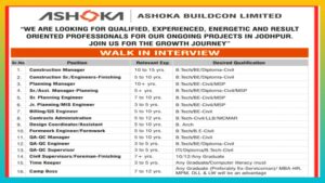 Join Ashoka Buildcon Limited: Exciting Career Opportunities for Construction Professionals in Jodhpur