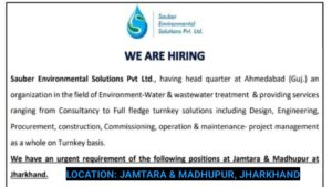 Hiring Opportunities at Sauber Environmental Solutions Pvt. Ltd.