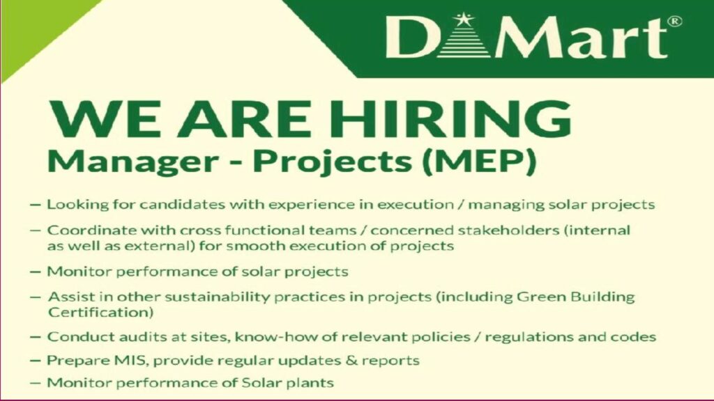 Job Opportunity: Manager - Projects (MEP) at DMart