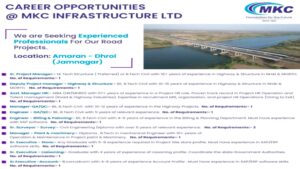 Experienced Professionals Required for Road Projects at MKC Infrastructure Ltd.