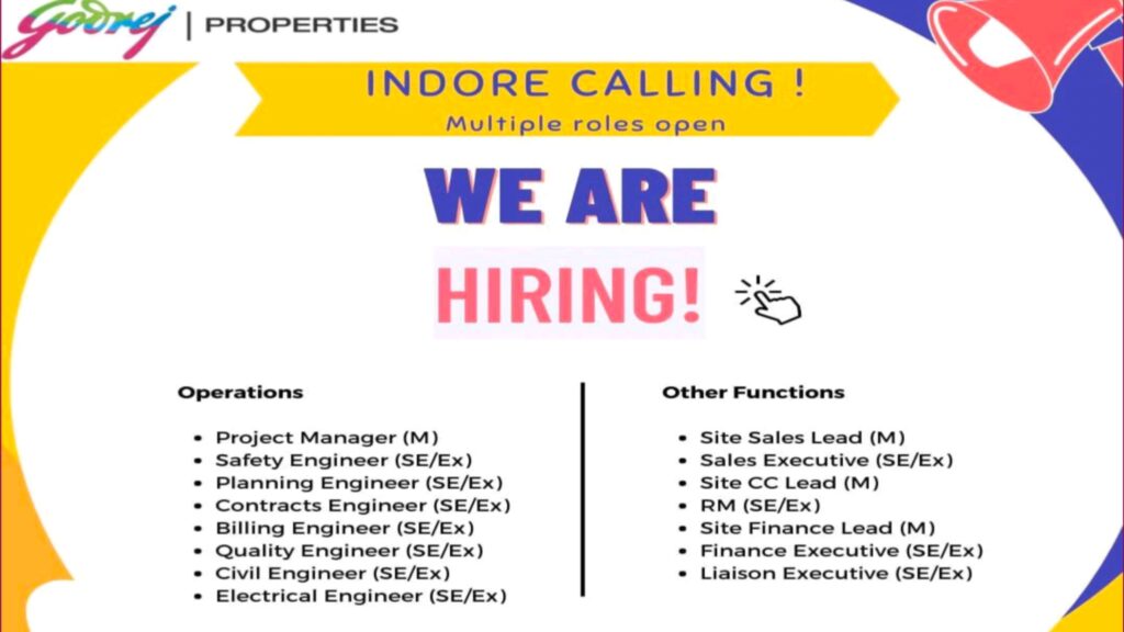 Job Openings at Godrej Properties, Indore: Multiple Roles Available