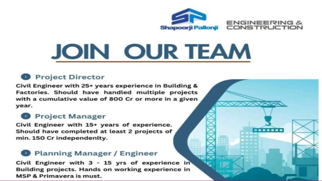 Shapoorji Pallonji Hiring: Project Director, Manager, and Planning Roles