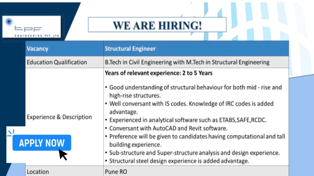 Structural Engineer Recruitment at TPFE Engineering Pvt. Ltd.