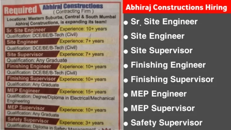 Abhiraj Constructions Hiring 2025