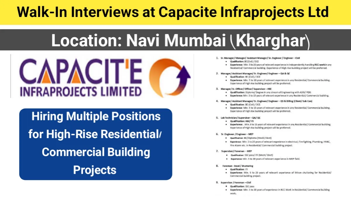 Walk-In Interviews at Capacite Infraprojects Ltd