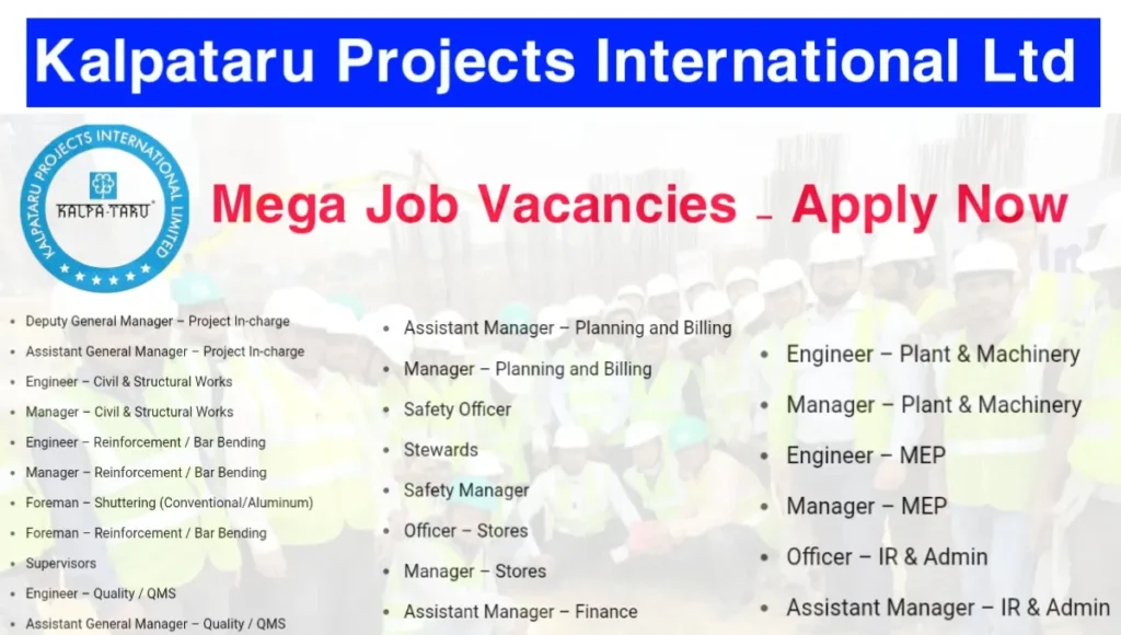 Job Vacancies in Bengaluru, Hyderabad, Delhi & Pune – Kalpataru Projects.