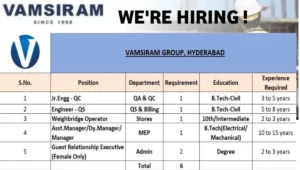 Vamsiram Group Recruitment