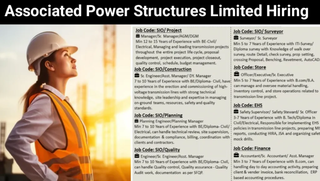 Associated Power Structures Ltd (APSL) PAN India Hiring