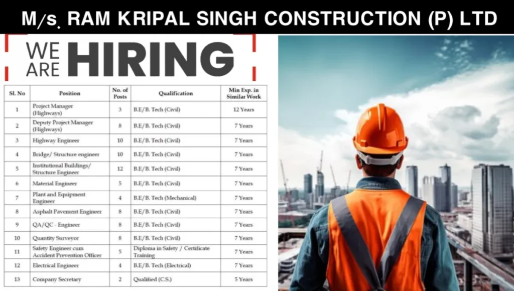 Ram Kripal Singh Construction Pvt Ltd Recruitment 2025