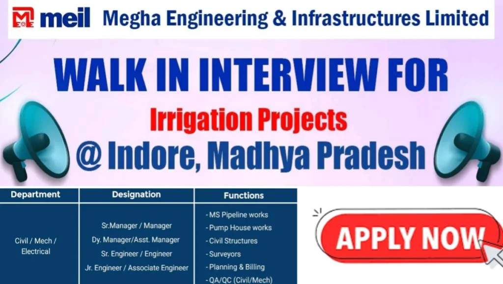 MEIL Job Vacancy for Irrigation Projects