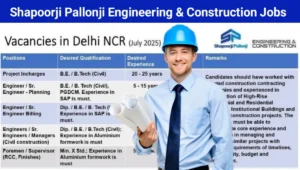 Shapoorji Pallonji Company Vacancies in Delhi NCR