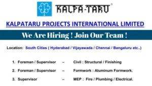 Kalpataru Projects Hiring for South India