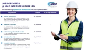 Jobs Openings at MKC Infrastructure Ltd