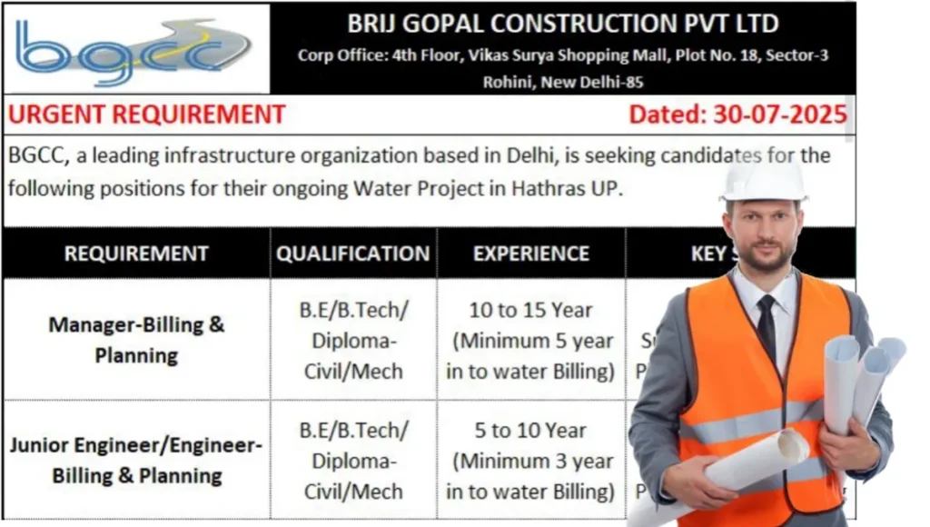 Brij Gopal Construction Urgent Hiring