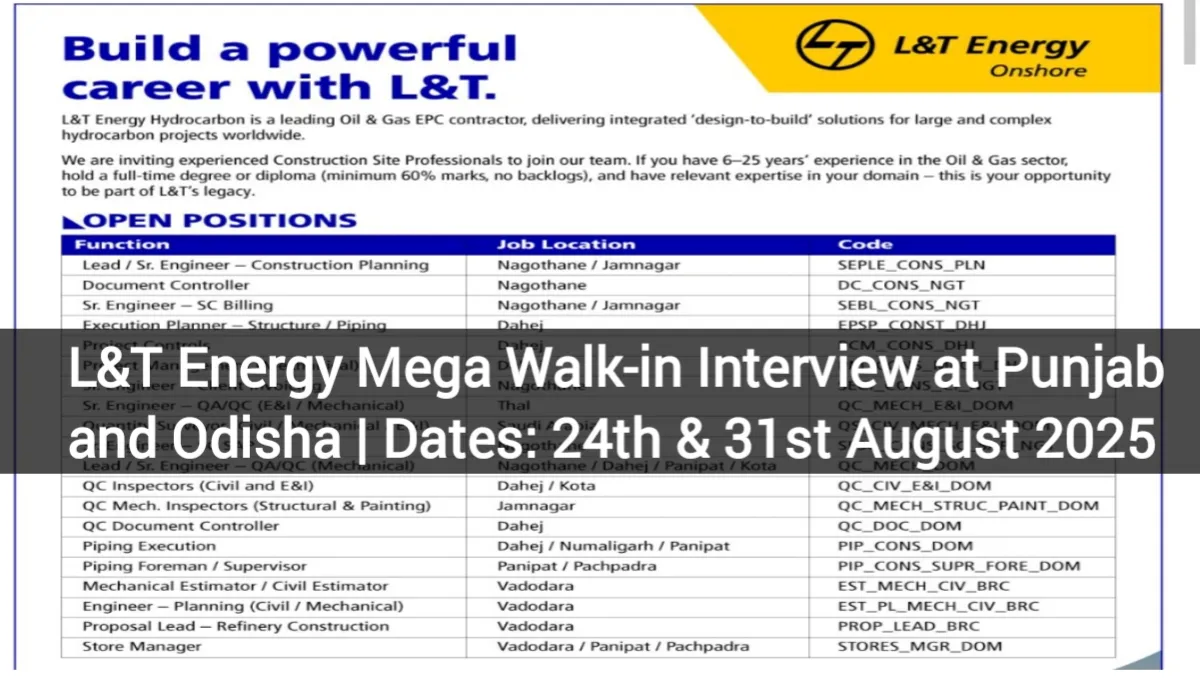 L&T Energy Mega Walk-In Interview 