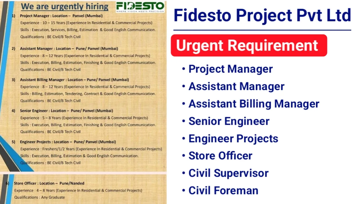 Fidesto Project Pvt Ltd Urgent Hiring