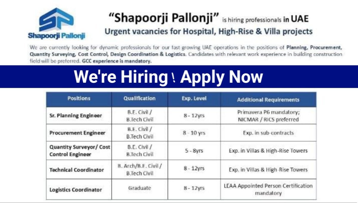 Shapoorji Pallonji Urgent Vacancies