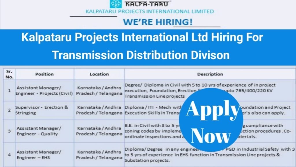 Kalpataru Projects Job Opportunity