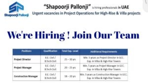 Shapoorji Pallonji Urgent Vacancies in UAE
