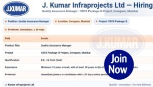 J. Kumar Infraprojects Ltd Hiring
