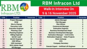 RBM Infracon Ltd Walk In Interview
