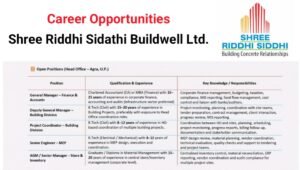 Shree Riddhi Siddhi Buildwell Career Opportunities