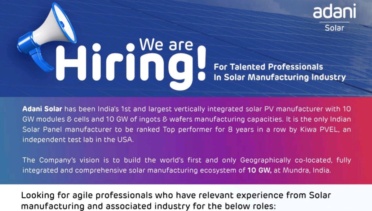 Adani Solar Recruitment 2025