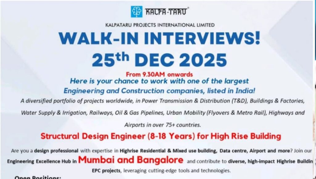 Kalpataru Projects Walk-In Interview 25 Dec 2025