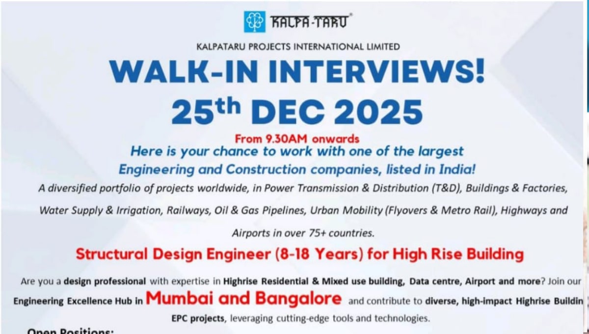 Kalpataru Projects Walk-In Interview 25 Dec 2025