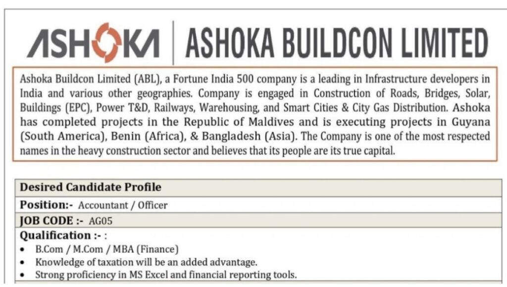 Ashoka Buildcon Limited Hiring