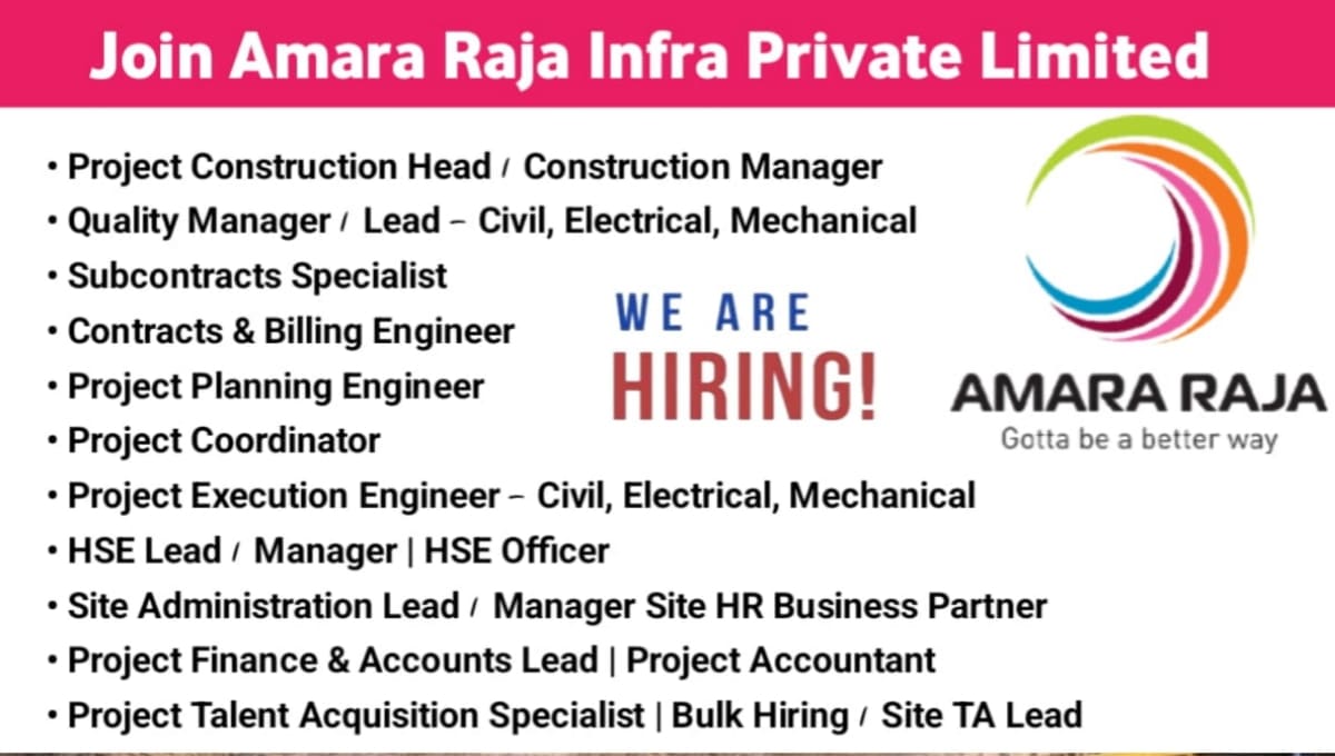 Join Amara Raja Infra Pvt Ltd
