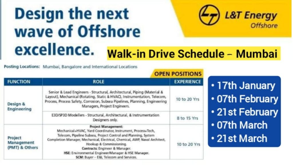 L&T Energy Offshore Recruitment 2026